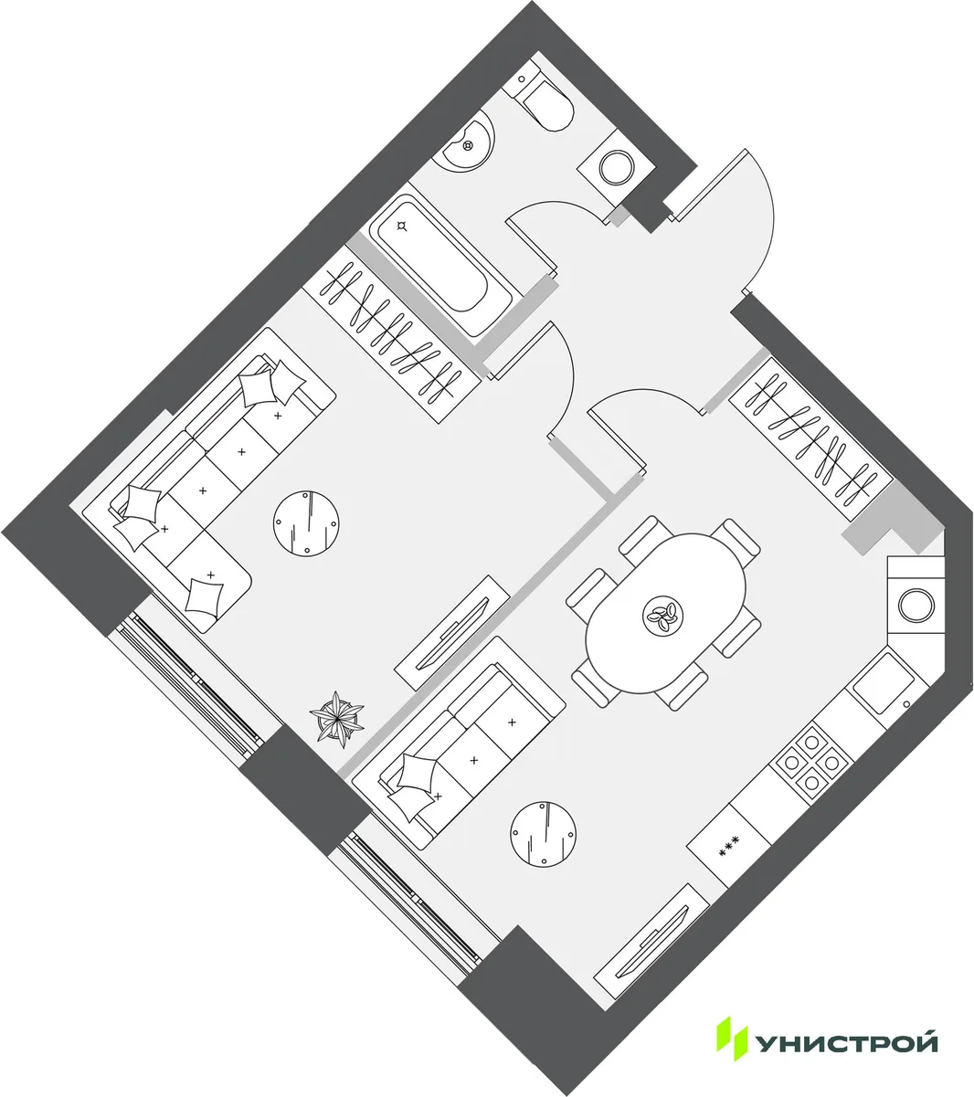 Планировка 1-комн. квартира, 40.6 м² ЖК «Уникум на Проспекте Победы»
