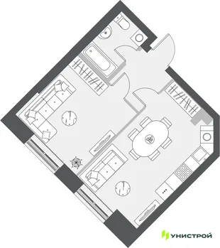 Планировка 1-комн. квартира, 40.6 м² ЖК «Уникум на Проспекте Победы»