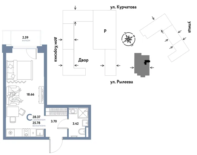 Планировка Студия, 28.37 м² ЖК «Остров-сад» Планировка Студия, 28.37 м² ЖК «Остров-сад»