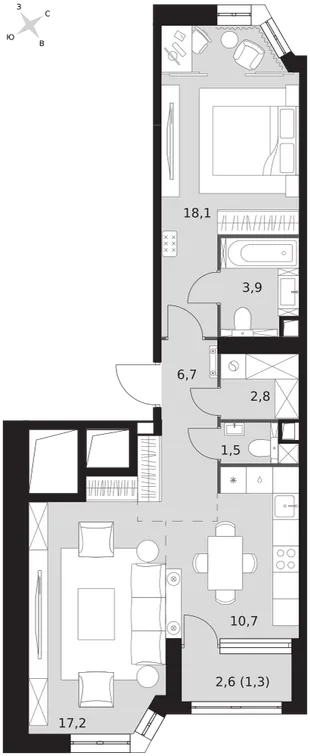 Квартира 2-комн. квартира, 62.2 м² ЖК «Архитектор» Фото 1 Квартира 2-комн. квартира, 62.2 м² ЖК «Архитектор» Фото 1