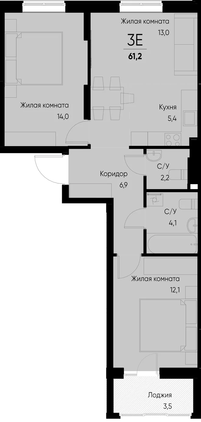 Планировка 3-комн. квартира, 61.2 м² ЖК «Васильевский остров» Планировка 3-комн. квартира, 61.2 м² ЖК «Васильевский остров»