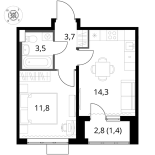Квартира 1-комн. квартира, 34.7 м² ЖК «1-й Шереметьевский» Фото 1 Квартира 1-комн. квартира, 34.7 м² ЖК «1-й Шереметьевский» Фото 1