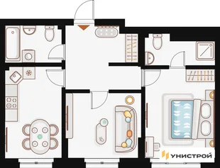 Планировка 2-комн. квартира, 57.42 м² ЖК «Жилой кластер Q на Кулагина»