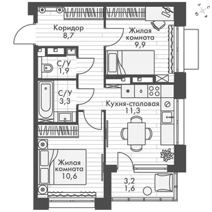 Квартира 2-комн. квартира, 47.7 м² ЖК «ФоРест» Фото 1