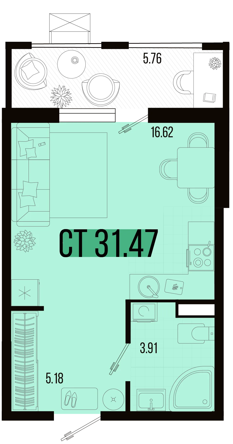 Планировка Студия, 28.59 м² ЖК «Цветной бульвар»