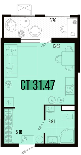 Планировка Студия, 28.59 м² ЖК «Цветной бульвар»