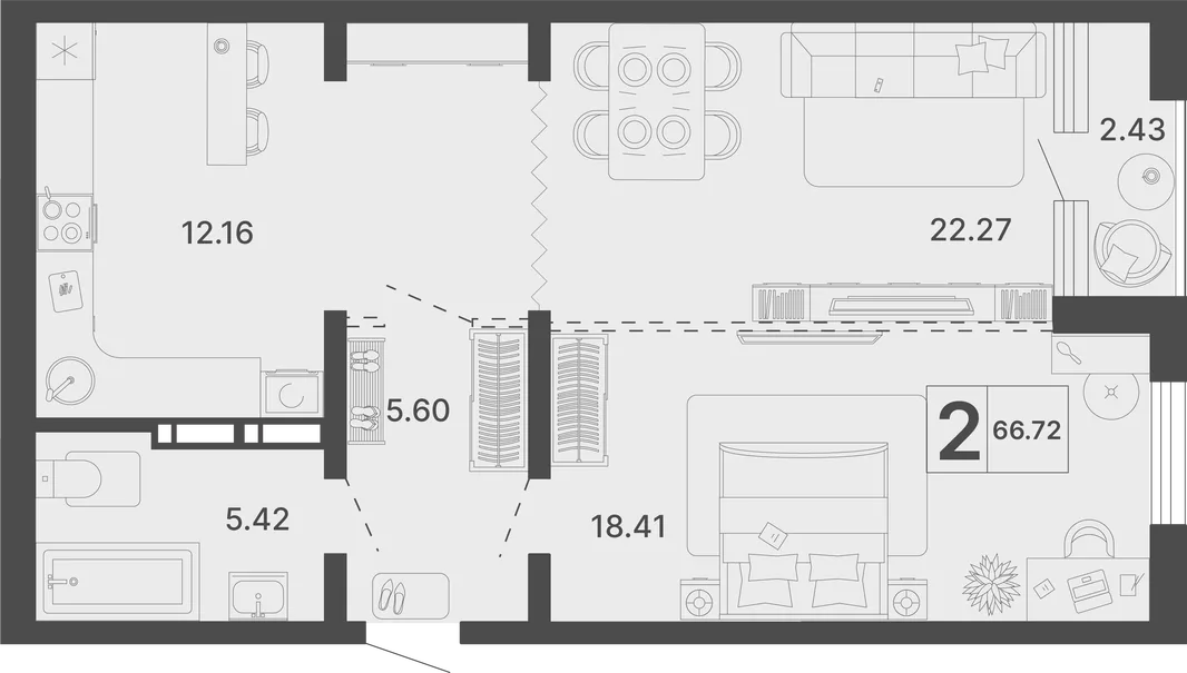 Планировка 2-комн. квартира, 66.29 м² ЖК «Светский лес»