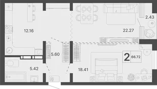 Планировка 2-комн. квартира, 66.29 м² ЖК «Светский лес»
