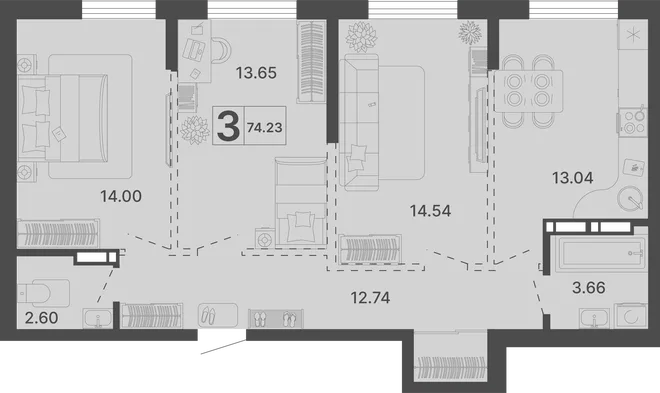 Планировка 3-комн. квартира, 74.23 м² ЖК «Светский лес» Планировка 3-комн. квартира, 74.23 м² ЖК «Светский лес»
