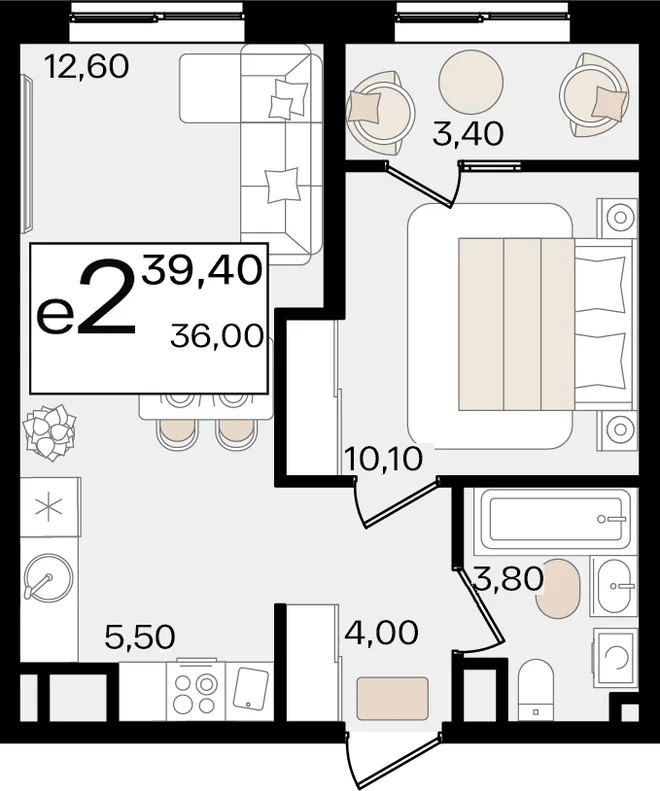 Планировка 2-комн. квартира, 39.4 м² ЖК «Патрики» Планировка 2-комн. квартира, 39.4 м² ЖК «Патрики»