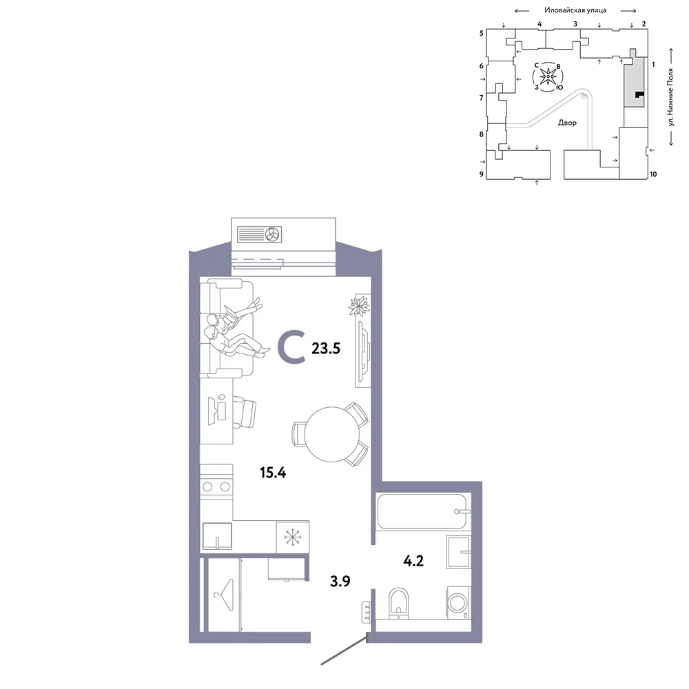 Планировка Студия, 23.5 м² ЖК «Страна.Заречная»