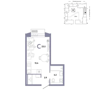 Планировка Студия, 23.5 м² ЖК «Страна.Заречная»