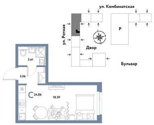 Планировка Студия, 24.78 м² ЖК «Уральский сад»
