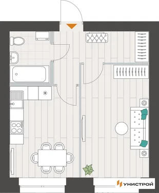 Планировка 1-комн. квартира, 36.43 м² ЖК «Аквамарин»
