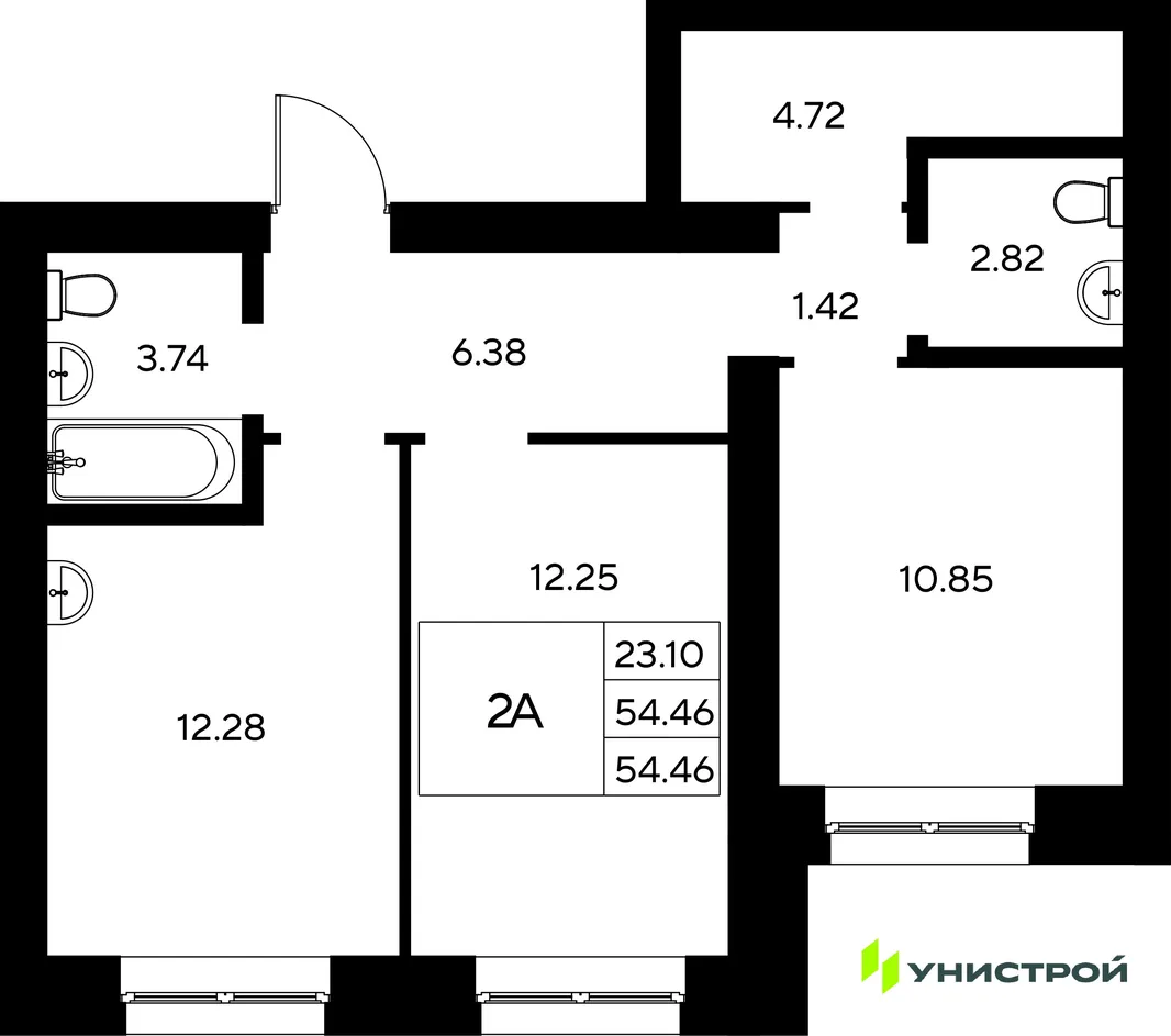 Планировка 2-комн. квартира, 54.46 м² ЖК «Царёво City»