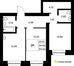 Планировка 2-комн. квартира, 54.46 м² ЖК «Царёво City»