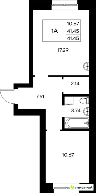 Планировка 1-комн. квартира, 41.45 м² ЖК «Царёво City»