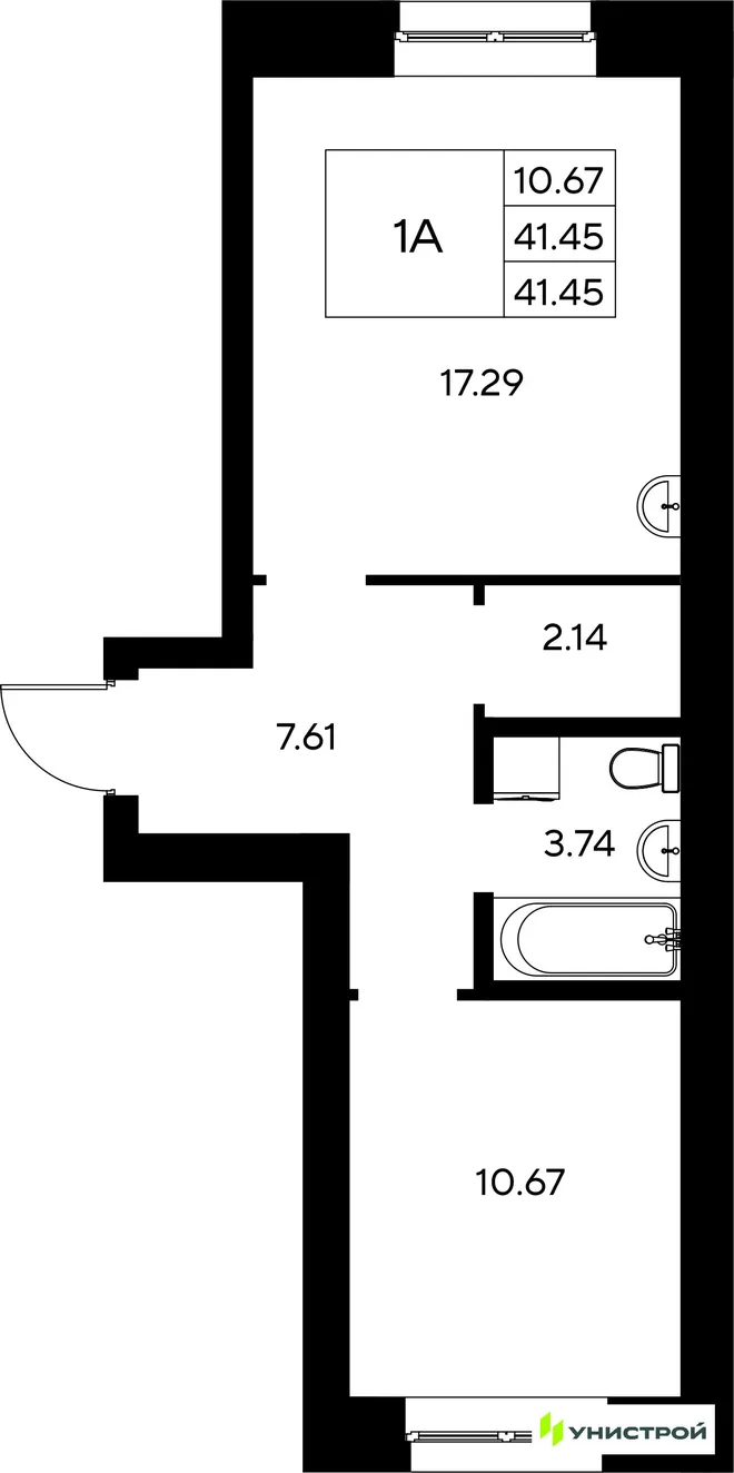 Планировка 1-комн. квартира, 41.45 м² ЖК «Царёво City»