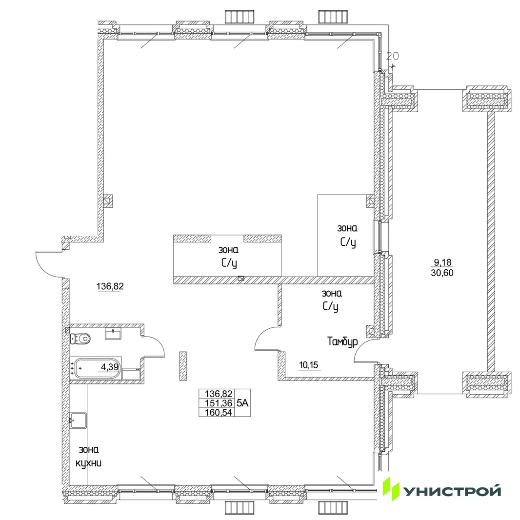 Планировка 1-комн. квартира, 160.54 м² ЖК «ART City»