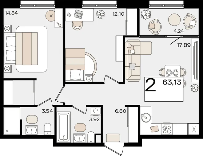 Планировка 2-комн. квартира, 63.13 м² ЖК «Патрики» Планировка 2-комн. квартира, 63.13 м² ЖК «Патрики»