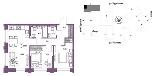Планировка 3-комн. квартира, 55.96 м² ЖК «Остров-сад»