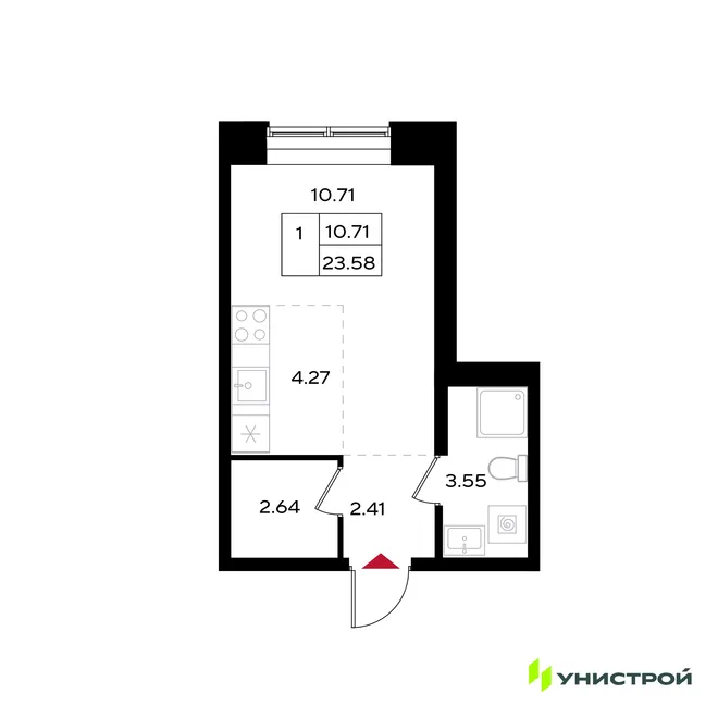 Планировка 1-комн. квартира, 23.58 м² ЖК «Уникум на Энгельса» Планировка 1-комн. квартира, 23.58 м² ЖК «Уникум на Энгельса»