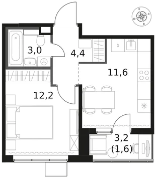 Квартира 1-комн. квартира, 32.8 м² ЖК «1-й Химкинский» Фото 1 Квартира 1-комн. квартира, 32.8 м² ЖК «1-й Химкинский» Фото 1