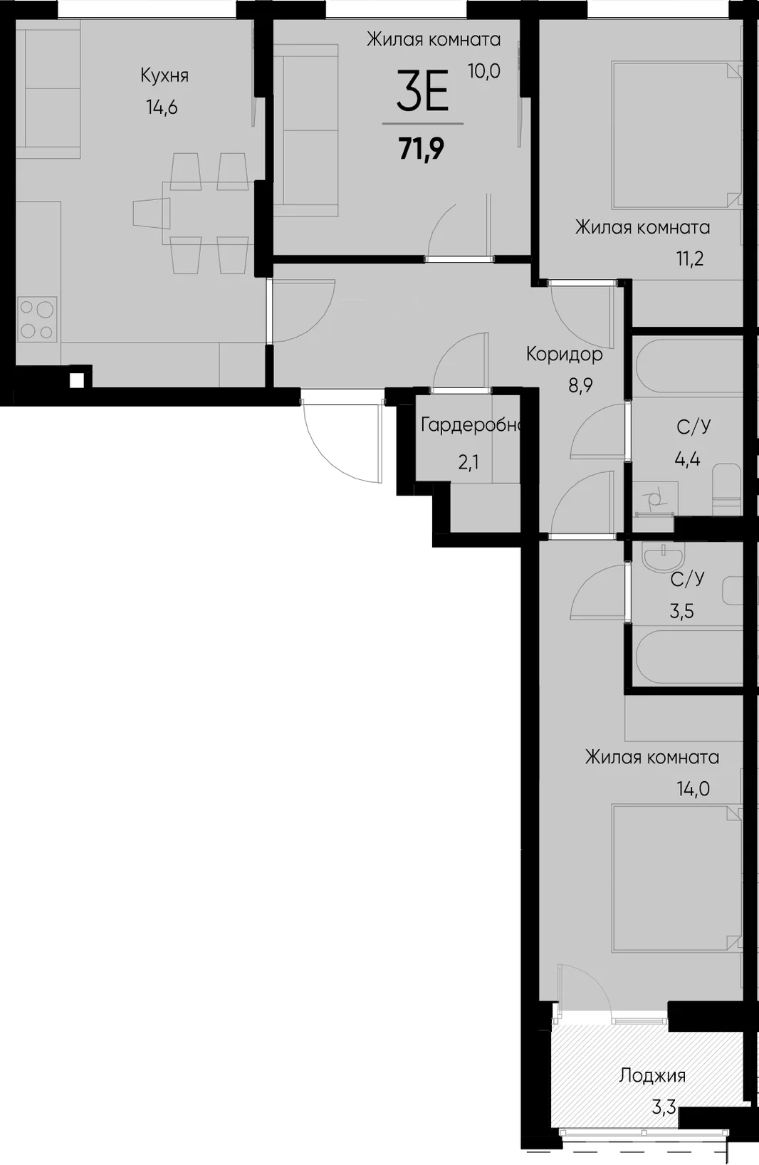Планировка 3-комн. квартира, 71.8 м² ЖК «Васильевский остров»