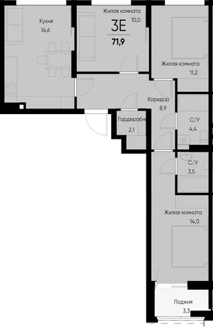 Планировка 3-комн. квартира, 71.8 м² ЖК «Васильевский остров»