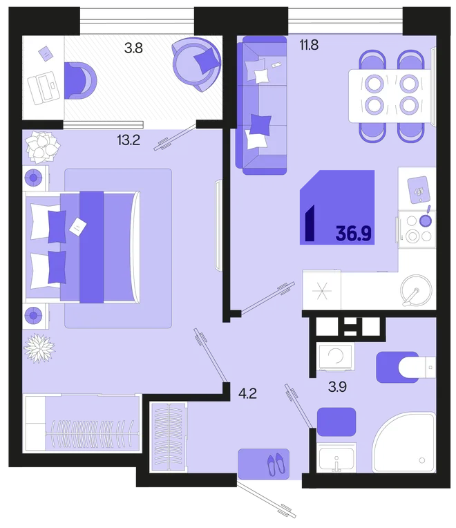 Планировка 1-комн. квартира, 36.9 м² ЖК «Первое место» Планировка 1-комн. квартира, 36.9 м² ЖК «Первое место»