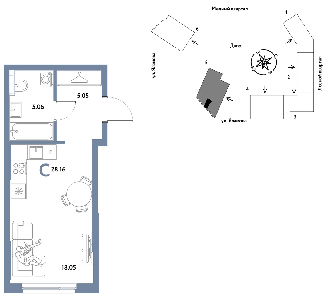 Планировка Студия, 28.16 м² ЖК «Сибирский сад»