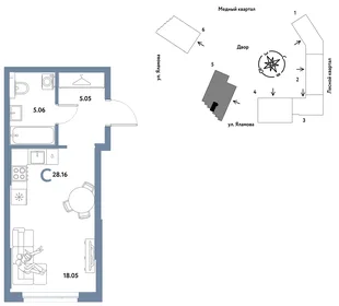 Планировка Студия, 28.16 м² ЖК «Сибирский сад»
