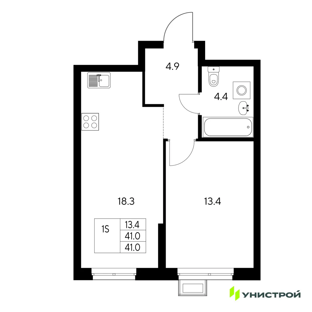 Планировка 1-комн. квартира, 41 м² ЖК «Стадиум»