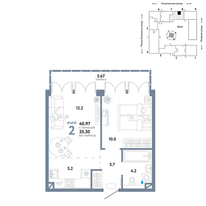 Планировка 2-комн. квартира, 40.97 м² ЖК «Страна.Озёрная» Планировка 2-комн. квартира, 40.97 м² ЖК «Страна.Озёрная»