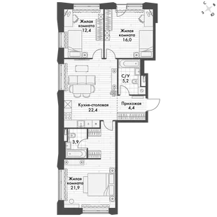 Квартира 3-комн. квартира, 84.5 м² ЖК «Философия» Фото 1 Квартира 3-комн. квартира, 84.5 м² ЖК «Философия» Фото 1