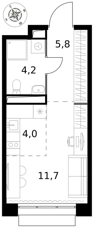 Квартира Студия, 25.7 м² ЖК «1-й Саларьевский» Фото 1 Квартира Студия, 25.7 м² ЖК «1-й Саларьевский» Фото 1