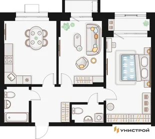 Планировка 2-комн. квартира, 70.91 м² ЖК «Жилой кластер Q на Кулагина»