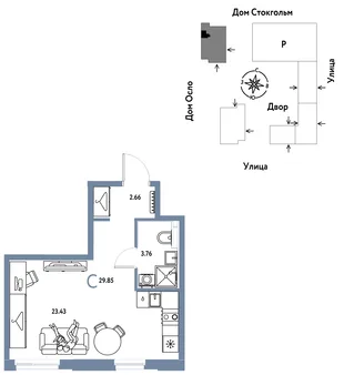 Планировка Студия, 29.85 м² ЖК «Европейский берег 2.0»