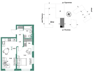 Планировка 2-комн. квартира, 46.79 м² ЖК «Остров-сад»