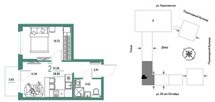 Планировка 2-комн. квартира, 31.28 м² ЖК «Сердце Сибири»