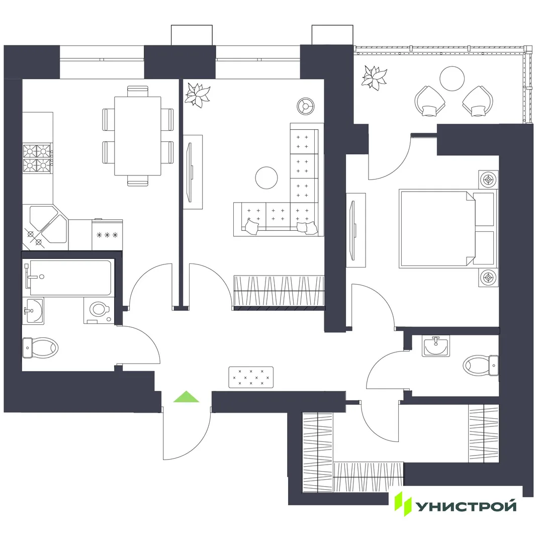 Планировка 2-комн. квартира, 54.92 м² ЖК «Царёво City»