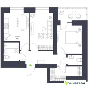 Планировка 2-комн. квартира, 54.92 м² ЖК «Царёво City»