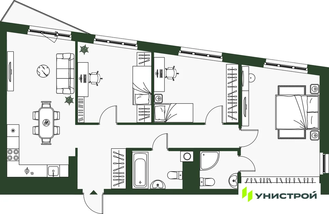 Планировка 3-комн. квартира, 85.87 м² ЖК «Парковый квартал 2.0»