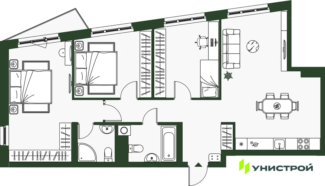 Планировка 3-комн. квартира, 86.17 м² ЖК «Парковый квартал 2.0»