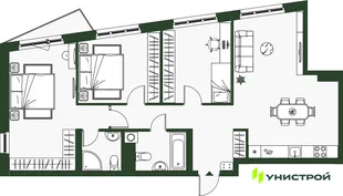 Планировка 3-комн. квартира, 86.17 м² ЖК «Парковый квартал 2.0»