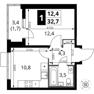 Планировка 1-комн. квартира, 32.7 м² ЖК «1-й Шереметьевский»