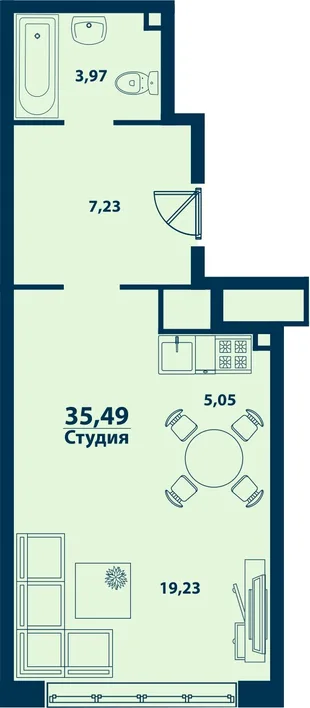 Планировка Студия, 35.48 м² ЖК «Город природы»