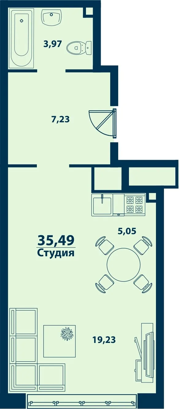 Планировка Студия, 35.48 м² ЖК «Город природы» Планировка Студия, 35.48 м² ЖК «Город природы»