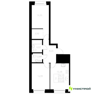 Планировка 2-комн. квартира, 63.05 м² ЖК «Statum»