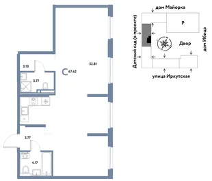 Планировка Студия, 67.62 м² ЖК «Остров-сад»